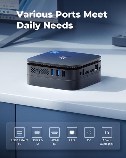NiPoGi AK1PLUS Mini PC with Intel Alder Lake-N N95 (up to 3.4 GHz), 8GB DDR4, 256GB SSD. Micro PC with 2.5-inch SSD, Gigabit Ethernet, 2.4+5G WiFi, BT4.2, 4K@60Hz UHD Dual Display. Perfect for office/school use.