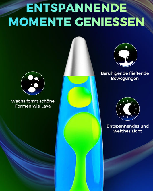 DoRight Lava Lamp 13.5 inch Retro Rocket, Green Wax/Blue Water Decorative Lava Lamps, 1.85M Wires, EU plug with 2x25W R39 E14 Lava Lamp Bulb for Kids & Adults Gift AC220-240V