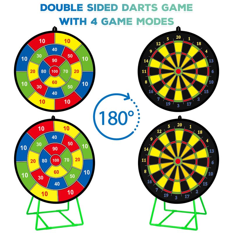29" Double-sided Dart Board Set for Kids Game with 12 sticky balls, 6 darts, throwing game, indoor/outdoor sports fun party game, toy, birthday gifts for 3 4 5 6 7 8 9-12 year old boys girls