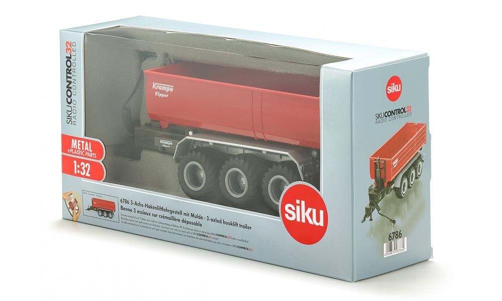 siku 6786, 3-axle hooklift chassis with container, 1:32 scale, remote controlled, for SIKU CONTROL vehicles with trailer hitch, metal/plastic, red