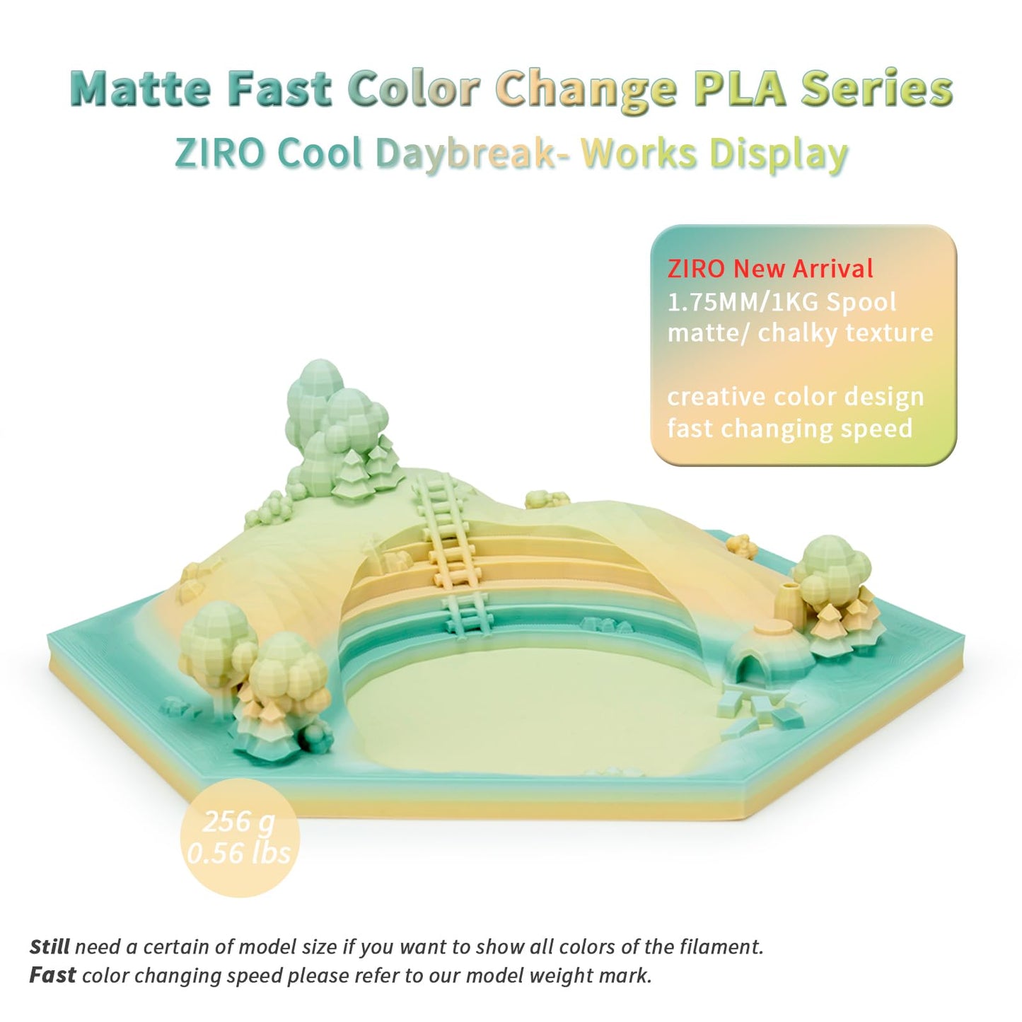ZIRO Matt Multicolor PLA Filament 1.75mm, Fast Color Changing Matte 3D Printer Filament, 1kg Spool for Most FDM 3D Printers, Dimensional Accuracy +/-0.03mm, Cool Dawn.