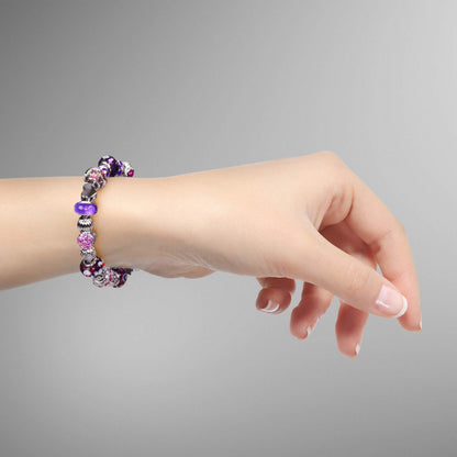 VALIOSA Merry Christmas Fashion Jewelry Advent Calendar with necklace, bracelet + 22 individual glass & metal bead pendants, a special gift for girls & women, purple, 24-piece set.