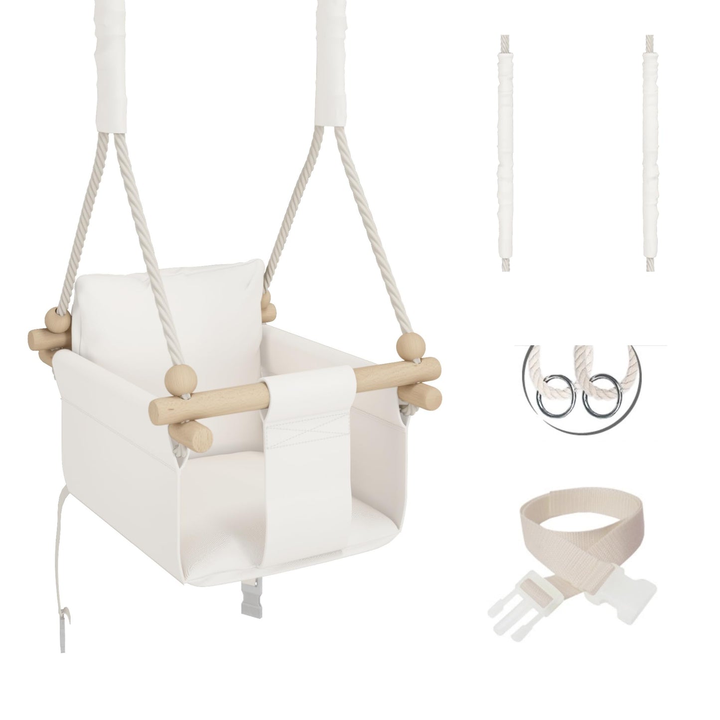 MAMOI® baby swing, indoor baby swing, wooden children's swing, wood swing for kids, door frame swings, swing, toddler swing for children's room aged 1 year and up.