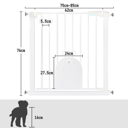 Froadp Door Safety Gate Baby Gate 75-85cm Child Gate Without Drilling Safety Gate with Door for Dogs and Cats Double-Swing Barrier Automatic Pet Gate, White