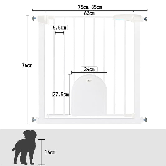 Froadp Door Safety Gate Baby Gate 75-85cm Child Gate Without Drilling Safety Gate with Door for Dogs and Cats Double-Swing Barrier Automatic Pet Gate, White