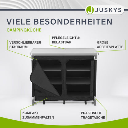 Juskys camping kitchen foldable with carrying bag - outdoor camping kitchen foldable camping cabinet - foldable kitchen box - black