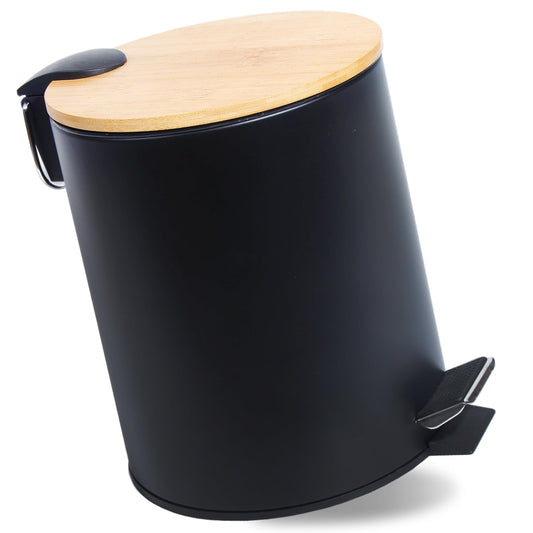GREELUE 5L Metal Cosmetic Bin, Bathroom Trash Can with Lid, Trash Can for Bathroom with Soft Close (Black 5L)