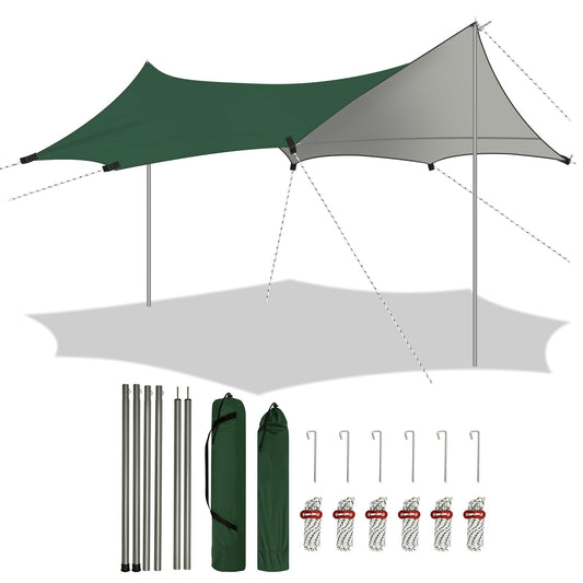 WOLTU tent tarp waterproof 4.4x4.4m PU 3000mm, UV protection tarp with 2 support poles, multifunctional ultralight camping tarp sun/rain protection for picnic hiking hammock