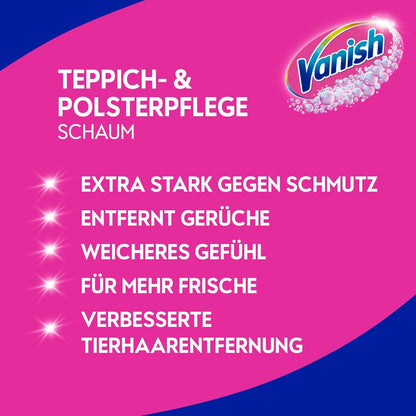 Vanish Power Foam Carpet Cleaner - Carpet Cleaning Solution - Extra strong against dirt, bad odors & dust - 6 x 650 ml