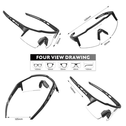 KAPVOE Photochromic Self-Tinting Cycling Glasses TR90 Frame for Men Women Clear Sports Sunglasses Sport Cycling MTB Glasses Driving Sports Baseball Running Clear Black 01