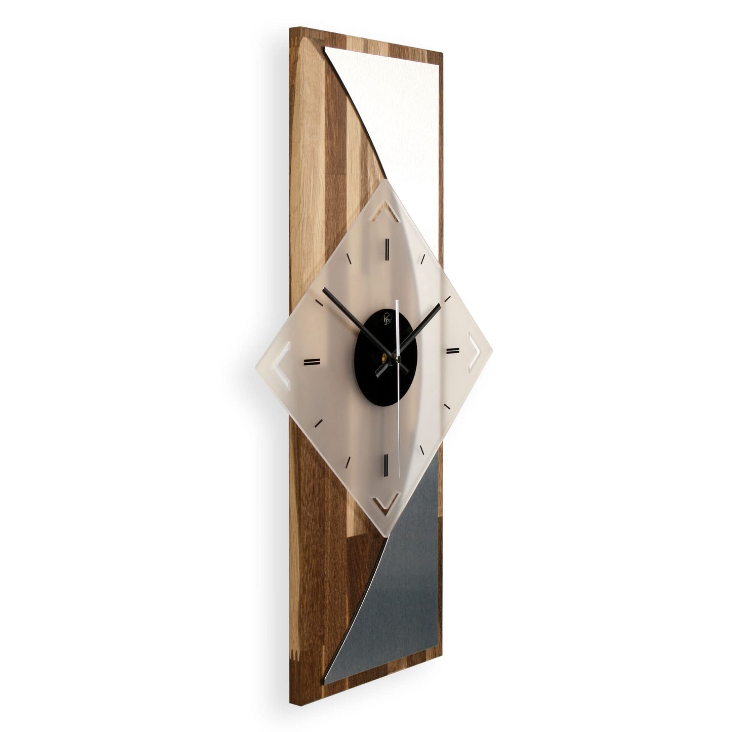 Creative Feather Designer WALL CLOCK "Silvermoon" made of smoked oak wood with a modern metallic look (silent quartz movement, smoked oak)