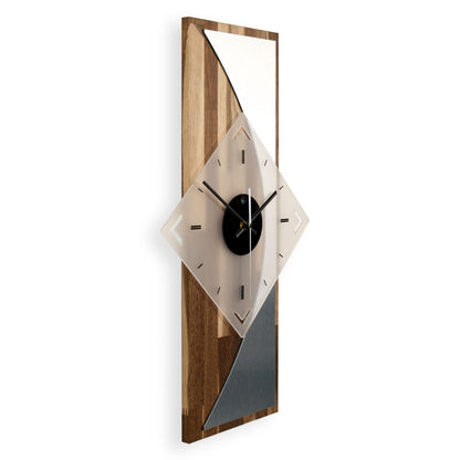 Creative Feather Designer WALL CLOCK "Silvermoon" made of smoked oak wood with a modern metallic look (silent quartz movement, smoked oak)