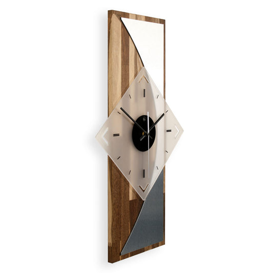 Creative Feather Designer WALL CLOCK "Silvermoon" made of smoked oak wood with a modern metallic look (silent quartz movement, smoked oak)
