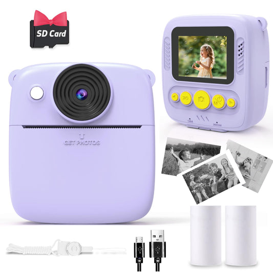 NUOTUN Instant Camera for Kids, Kids Camera with Printing Photos, 2.0 Inch HD Screen, 8X Zoom, 1080P Digital Camera with Printing Paper & Card, Kids Camera Gift for Girls & Boys 3-12 Years Old (Purple)