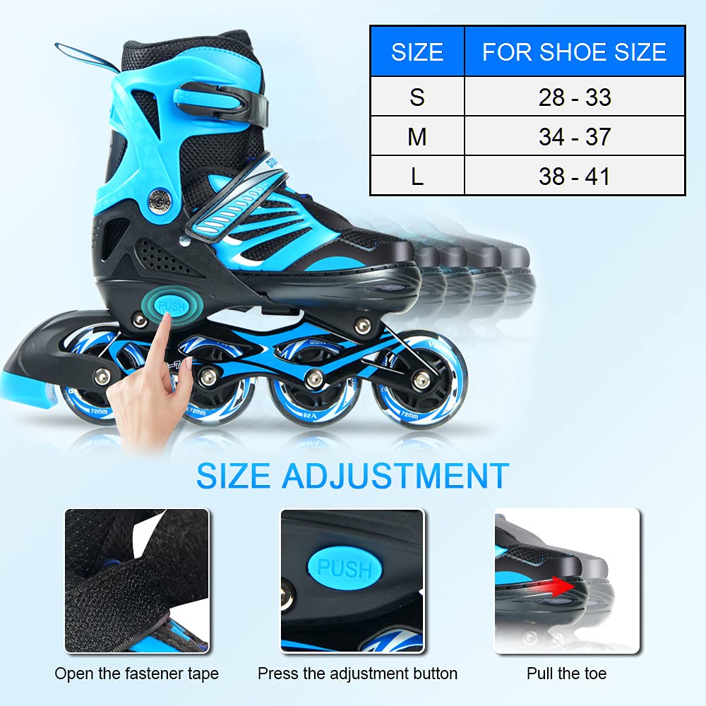 Lixada Inline Skates Kids Adjustable Inline Skates with LED PU Wheels Roller Skates Gift for Kids Teens, Boys Girls Beginners Men Women, Size 28-33/34-37/38-41