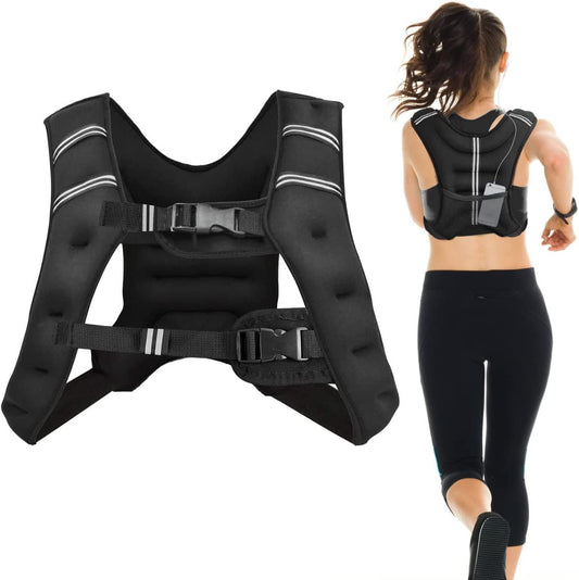 GYMAX 15kg Weighted Vest Training Fitness Vest with Reflective Stripes Weight Vest Running Vest for Weight Training Strength Training Muscle Building Black