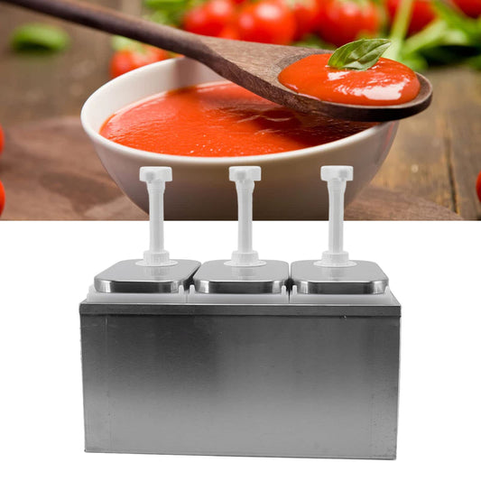Natudeco sauce dispenser, condiment pump station, honey dispenser, plastic, stainless steel, pump dispenser for sauces, kitchen syrup, milk, cooking oil (THREE heads 2L/head)
