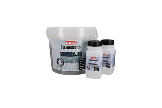 OELLERS Stone Carpet Kit, Black, 10kg, seamless 2k floor coating for indoor & outdoor use, based on epoxy resin, excellent for kitchens, bathrooms, garages, and more.
