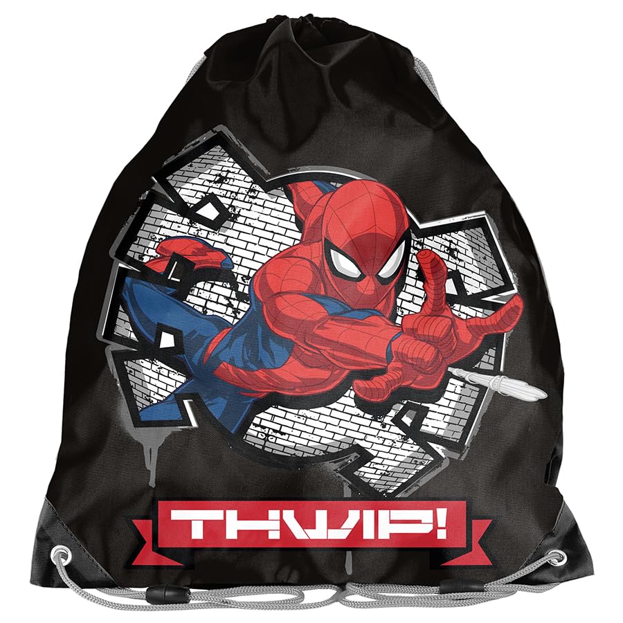 Goldkids - School backpack for boys and girls - Kids' backpack with pencil case - Shoe bag and homework book - Spider-Man design - for 1st to 3rd grade (6-piece set)