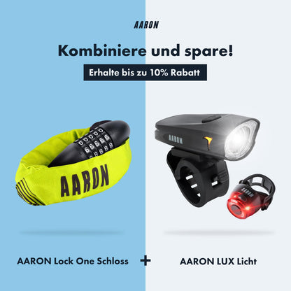 AARON Lock One bike lock with 5-digit code, steel chain, high security level | Lock for E-bike, mountain bike, trekking bike, touring bike, road bike in yellow.