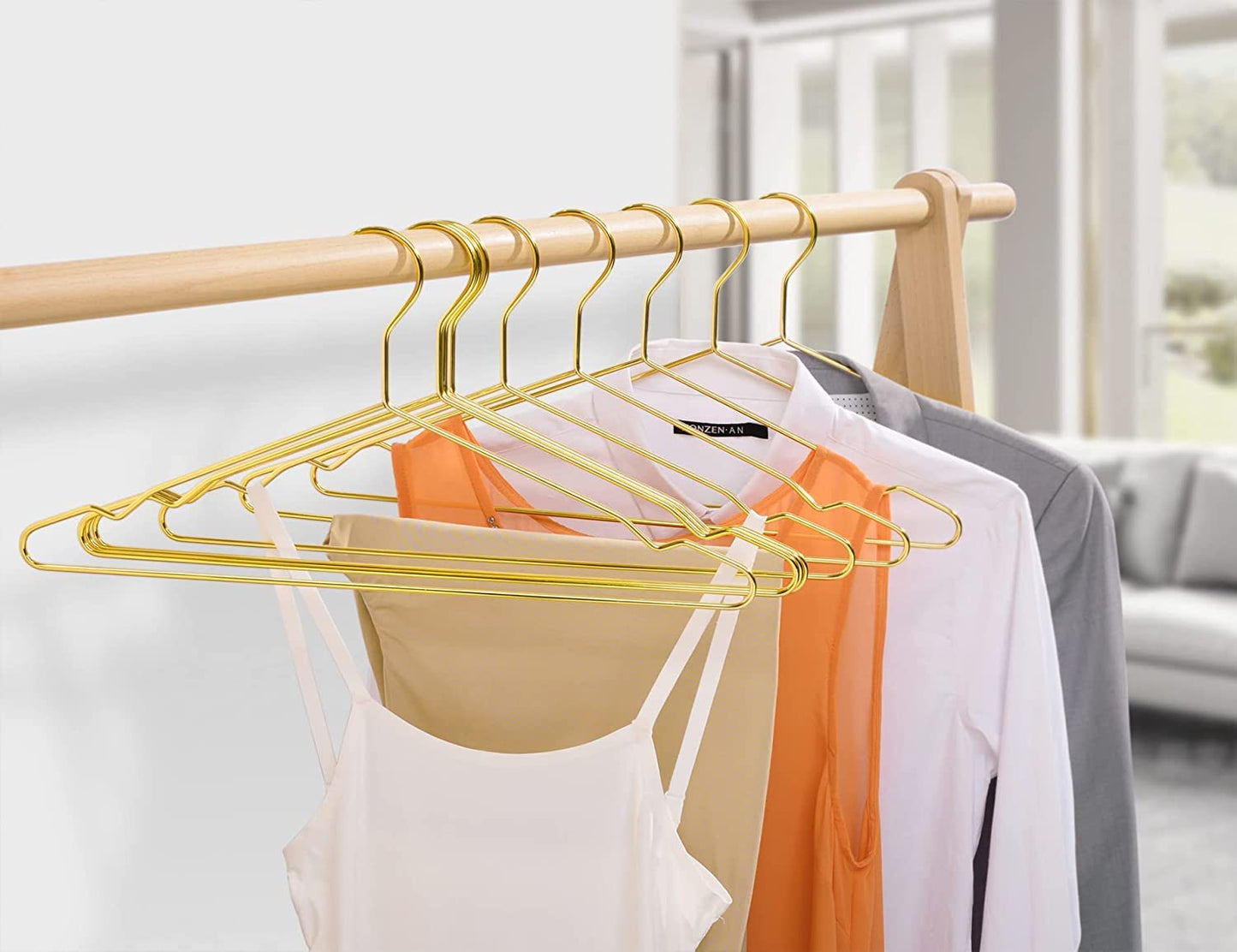 Amber Home 20 Pack 43cm Gold Iron Hangers, Metal Hangers with Non-Slip Groove for Suit T-Shirt Shirt Jacket Dress Pants, Sturdy and Durable