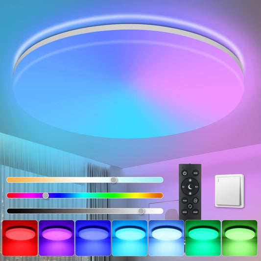 Oraymin LED Ceiling Light Dimmable 24W, Ceiling Light with Remote Control, IP54 Waterproof Bathroom Lights, LED Ceiling Light Color Changing 3000K-6500K for Bedroom, Kids Room, Living Room, Kitchen, Ø28CM