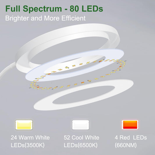 wolezek Plant Lamp LED Full Spectrum, 80 LEDs 6500K Grow Light, 160cm Large Grow Lamp, 3 Colors Plant Light with 360° Gooseneck, 6/12/16H Timer, 5 Brightness, Adjustable Height, White