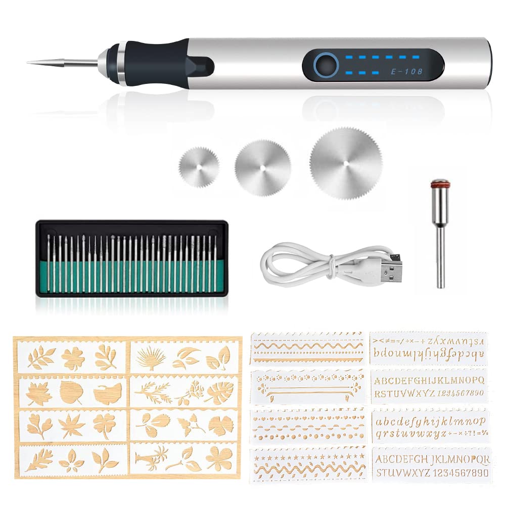 Electric Engraving Pen Engraving Tool Set Micro Engraver Etching Pen DIY Rotary Tool for Carving, Glass, Wood, Metal, Stone, Plastic, Ceramic, Jewelry (Silver)