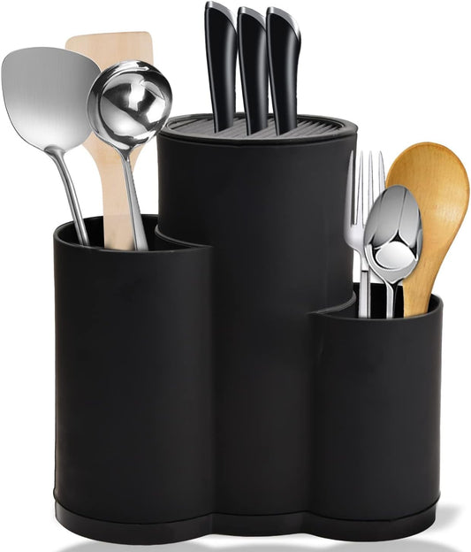 3-slot knife block without knives, universal round knife block holder unfilled with utensil holder, empty knife block holds 12 8-inch knives, suitable for all kitchen knives.