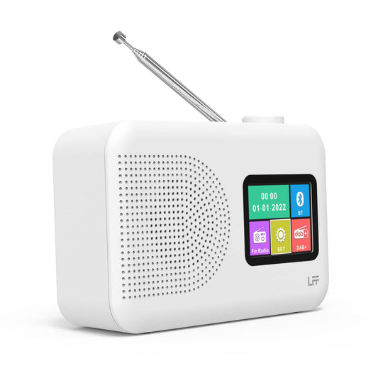 LFF DAB radio, DAB Plus radio, FM digital radio, kitchen radio with cable or battery operation, color display radio with Bluetooth.