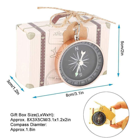 20pcs Mini Suitcase Wedding Favor Box, Candy Box, Vintage Kraft Paper Gift Box With Tags And Sackcloth String, Party Favor With Compass Gift Box For Sweet Wedding Baking Box Compass