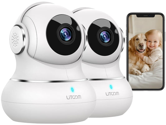litokam Little elf surveillance camera, 2K baby monitor, WiFi IP camera with motion detection, night vision, two-way audio, pet camera supports app control and remote alarm-2 pieces