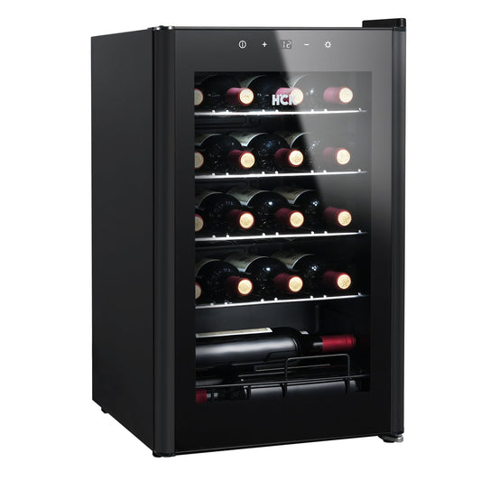 HCK 70L Wine Cooler for 24 bottles, 4-22°C Wine Fridges Bottle Cooler, Beverage Cooler with Glass Door, Quiet Wine Cabinet, Frost-Free Glass Door, Full Glass Touch Panel, Black