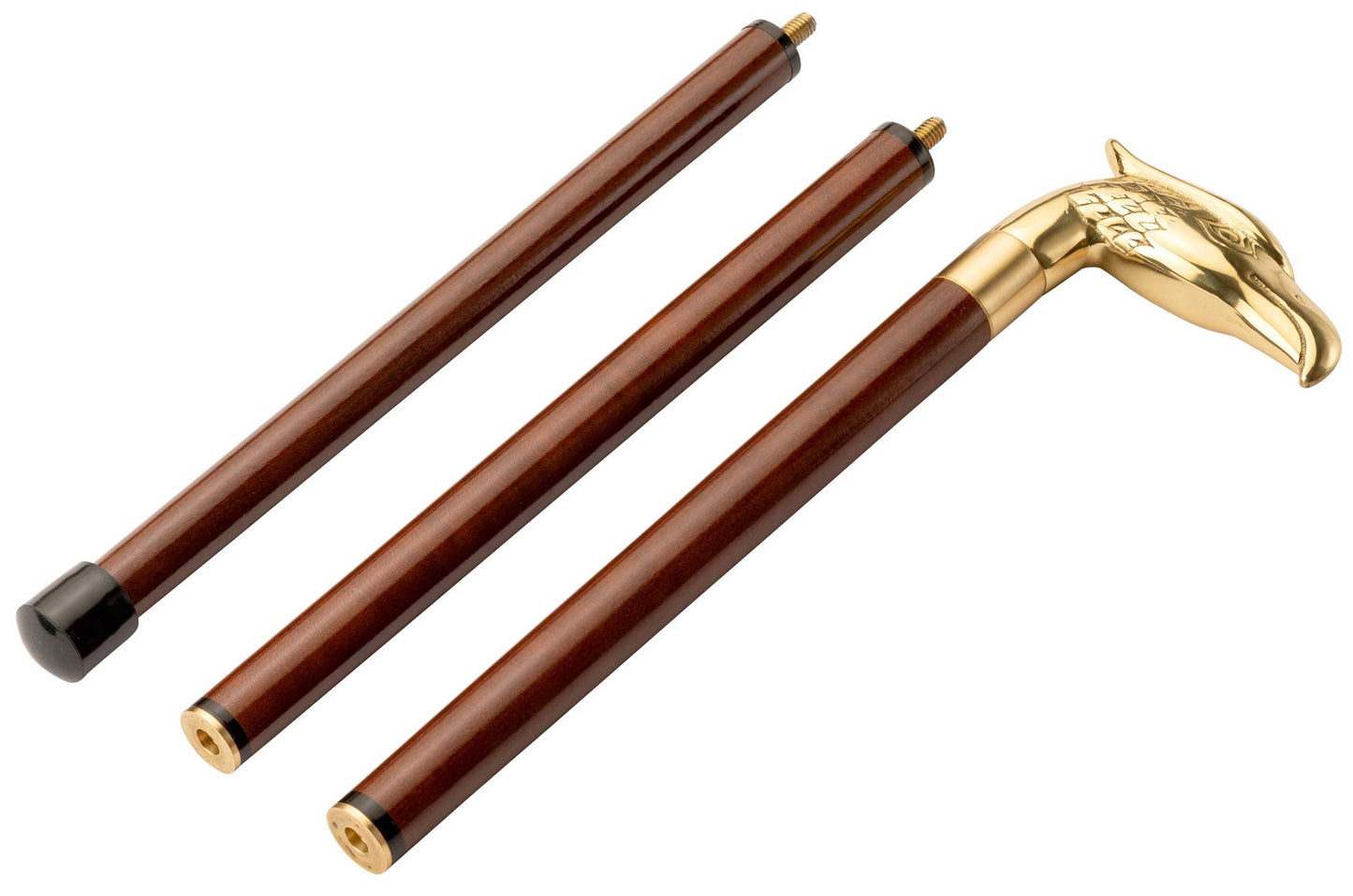 Travel cane with jute bag, eagle, animal head bird, brass, brown hardwood stick, walking stick, split, secret compartment, women, men