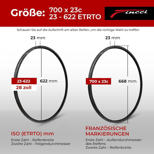Fincci 28 Inch Bicycle Tires - Pair of 23-622 700x23c Tires with 28 Inch Bike Tubes and 1mm Puncture Protection, 60 TPI, for Road Bike, City Riding, Touring Bike Race, e Bike, 2 Pack Bike Accessories.
