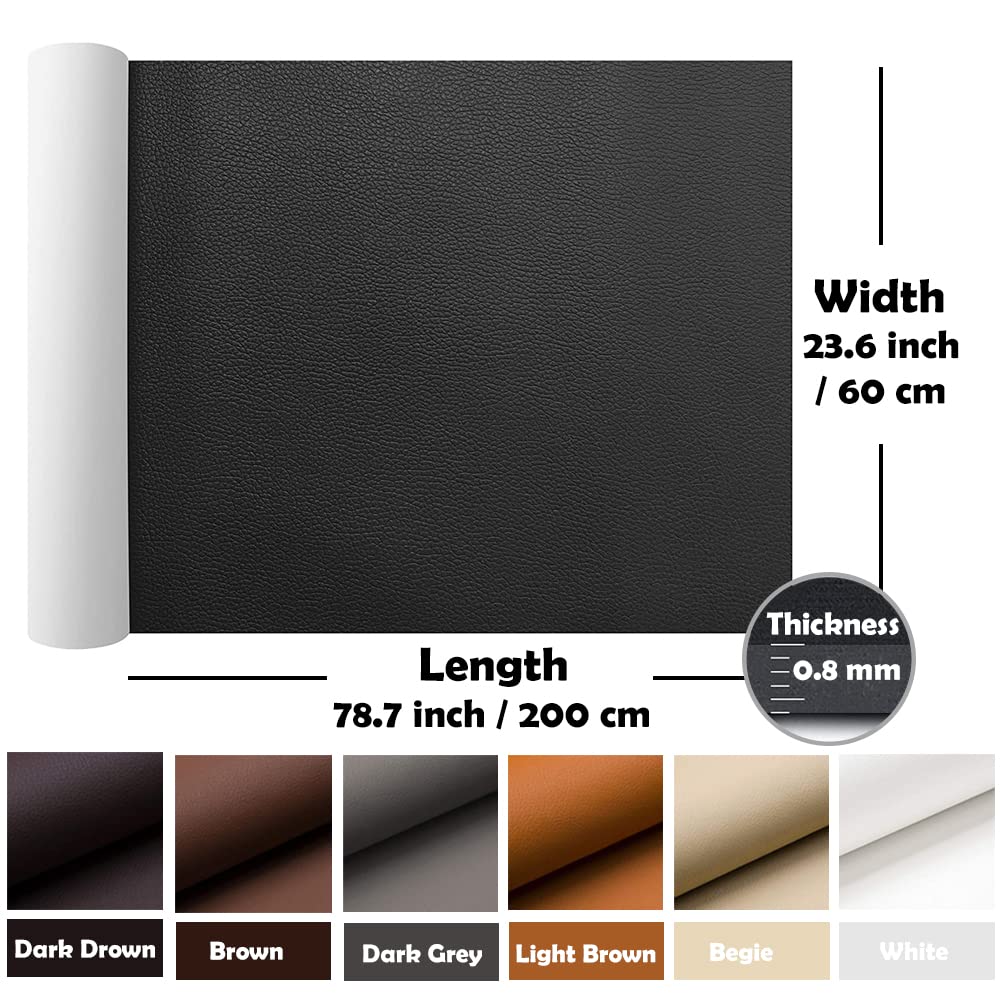 GELAISI Artificial Leather Self Adhesive 60*200cm Black Leather Patch Kit Self-Adhesive Leather Patches, Leather-Look Film Decorative Film Furniture Film Wallpaper Leather Repair Upholstery for Cabinet Leather Bag Car Seat Sofa