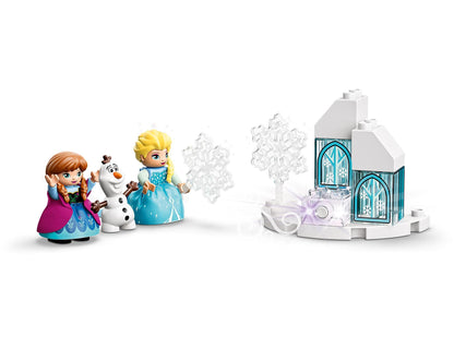 LEGO 10899 DUPLO Princess Frozen Elsa's Ice Palace, building set with light brick, Princess Elsa and Anna mini dolls, and snowman figure, toys for boys and girls aged 2 years and up.