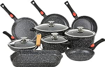 Kamberg 0008163 24-piece pot set, aluminum casting, stone coating, suitable for all stoves including induction stoves, detachable handle, PFOA free, 52 x 43 x 3 cm