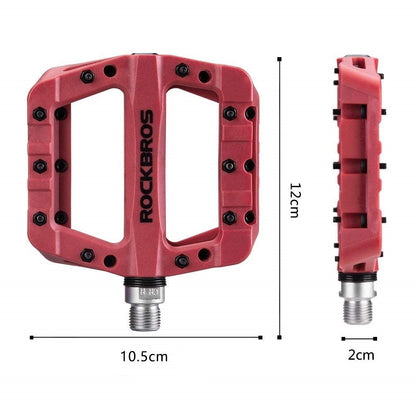 ROCKBROS Bike Pedals MTB Flat Pedals, non-slip platform pedals with stainless steel pins, ball bearings & graphite DU, Durable nylon, 9/16 inch pedals for mountain bike, trekking, city bike
