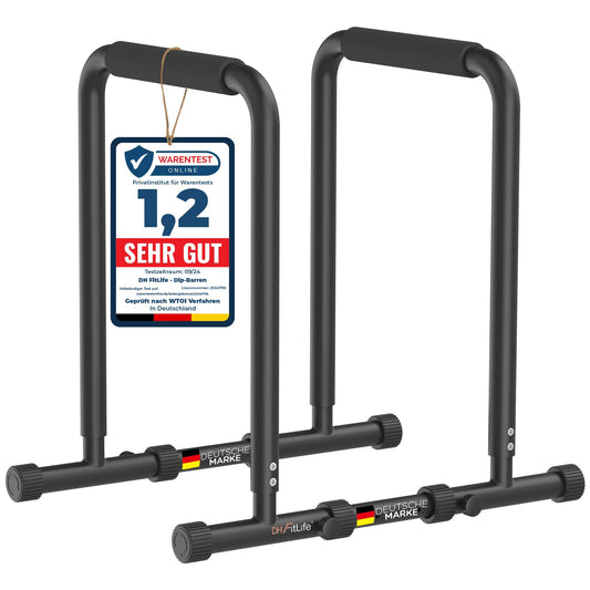 DH FitLife Dip Bars | Dip Station | Home Gym Workout Equipment | Parallettes Calisthenics Training Gear | Strength Training Bars adjustable from 80-100 cm