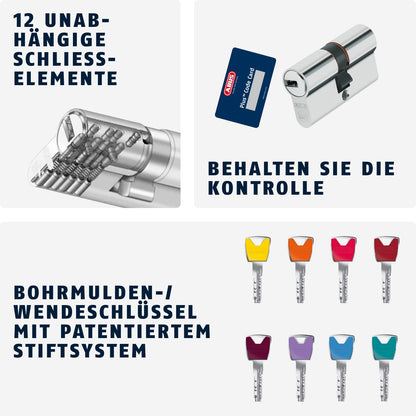 ABUS profile cylinder XP20SN 35/40 including security card & 3 keys, 73728 Nickel.