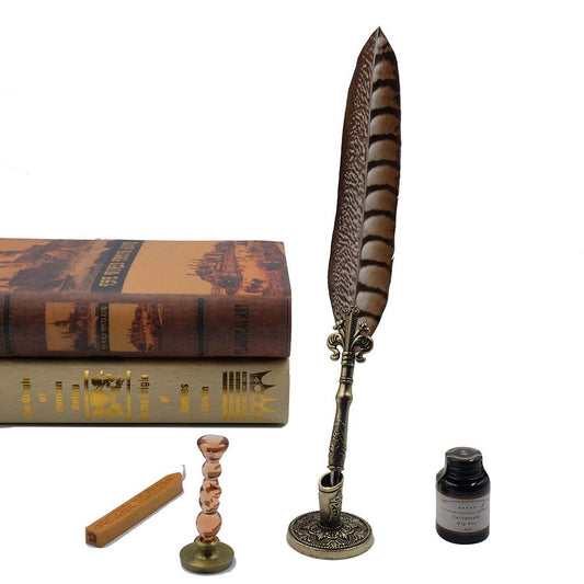 GC Quill Calligraphy Pens Set, Writing Ink Set with 5 replacement tips, stamp, wax, and pen holder for art, signatures, hand lettering, decoration, gift LL-66