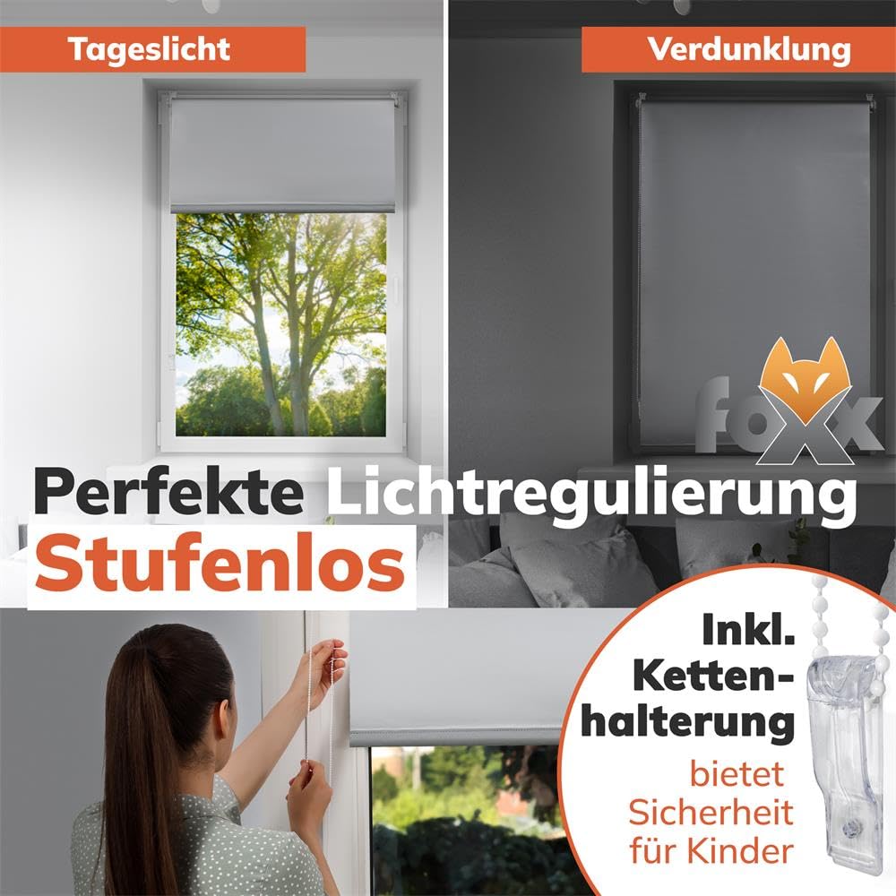 FOXX Thermo Roller Blind [FOR Windows WITHOUT Drilling] 85x220 cm Cream/Inside Roller Blind Opaque for Privacy/Clip-Fix Mounting/For Bedroom, Living Room, Kitchen, Office, Nursery