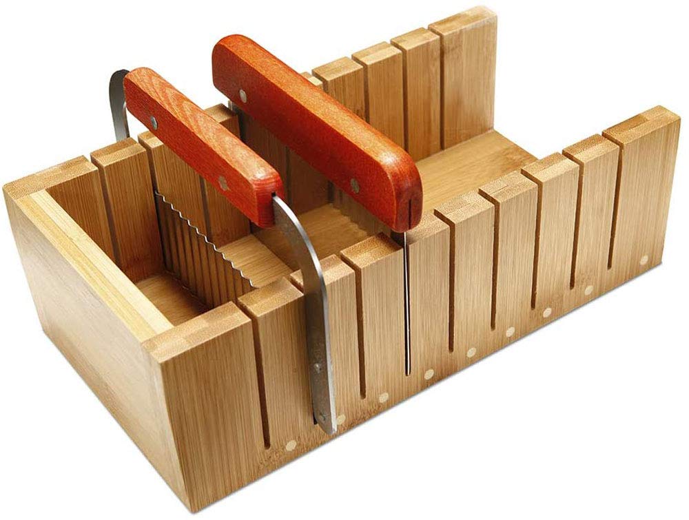 POFET Soap Cutter Set, wooden soap making mold tool, bread cutter, bar cutter with a straight and a wavy stainless steel blade