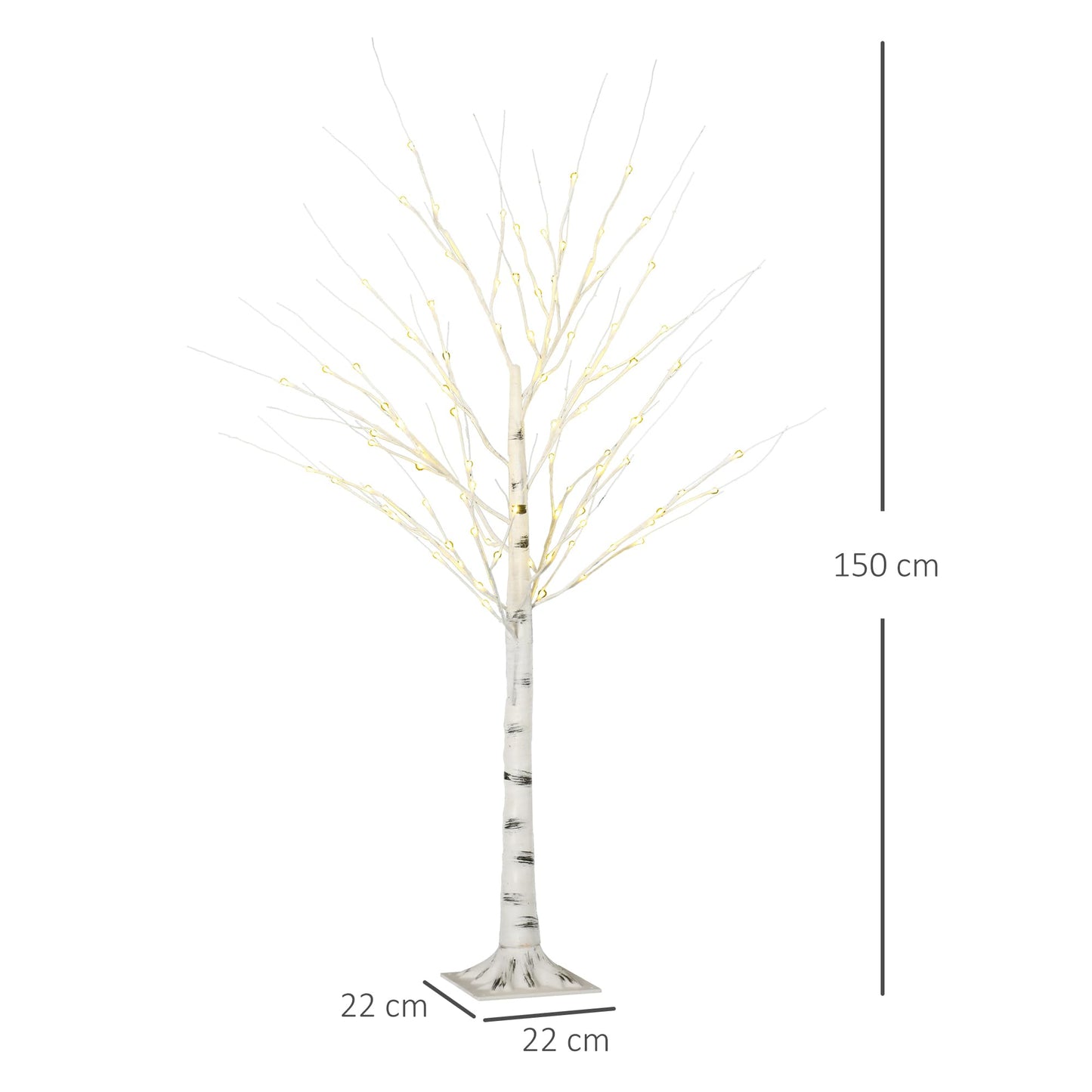 HOMCOM LED Light Tree 150 cm with 96 warm white LEDs, IP44 indoor/outdoor Christmas decoration in birch design artificial Christmas tree decorative light tree.
