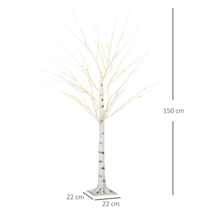HOMCOM LED Light Tree 150 cm with 96 warm white LEDs, IP44 indoor/outdoor Christmas decoration in birch design artificial Christmas tree decorative light tree.