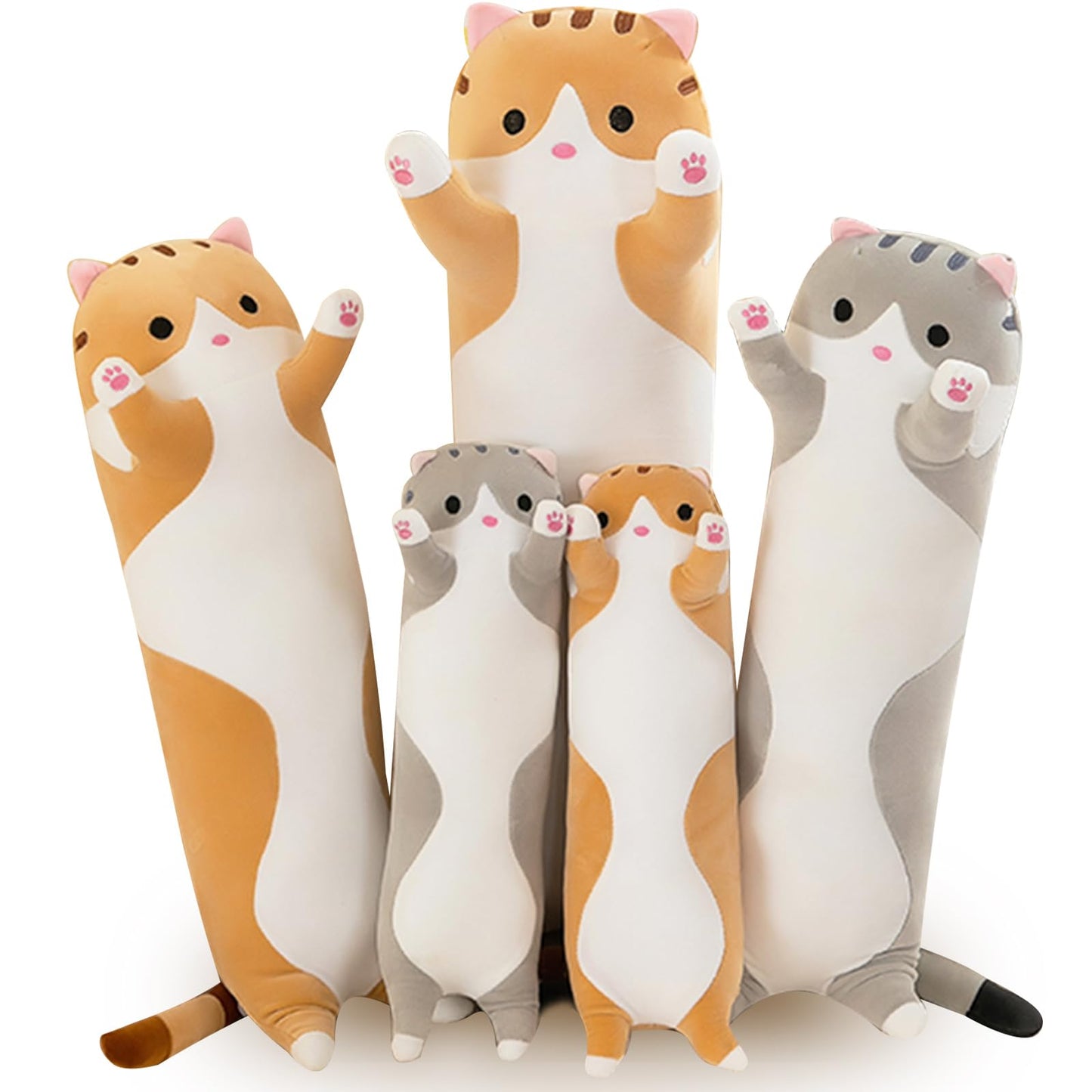 Bobomon Cat Plush Toy Stuffed Animal Cat Long Pillow Giant XXL Kawaii Large Plush Toy Plush Cat Cute Side Sleeper Pillow Cat Plushie (pink 130cm)