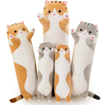 Bobomon Cat Plush Toy Stuffed Animal Cat Long Pillow Giant XXL Kawaii Large Plush Toy Plush Cat Cute Side Sleeper Pillow Cat Plushie (pink 130cm)