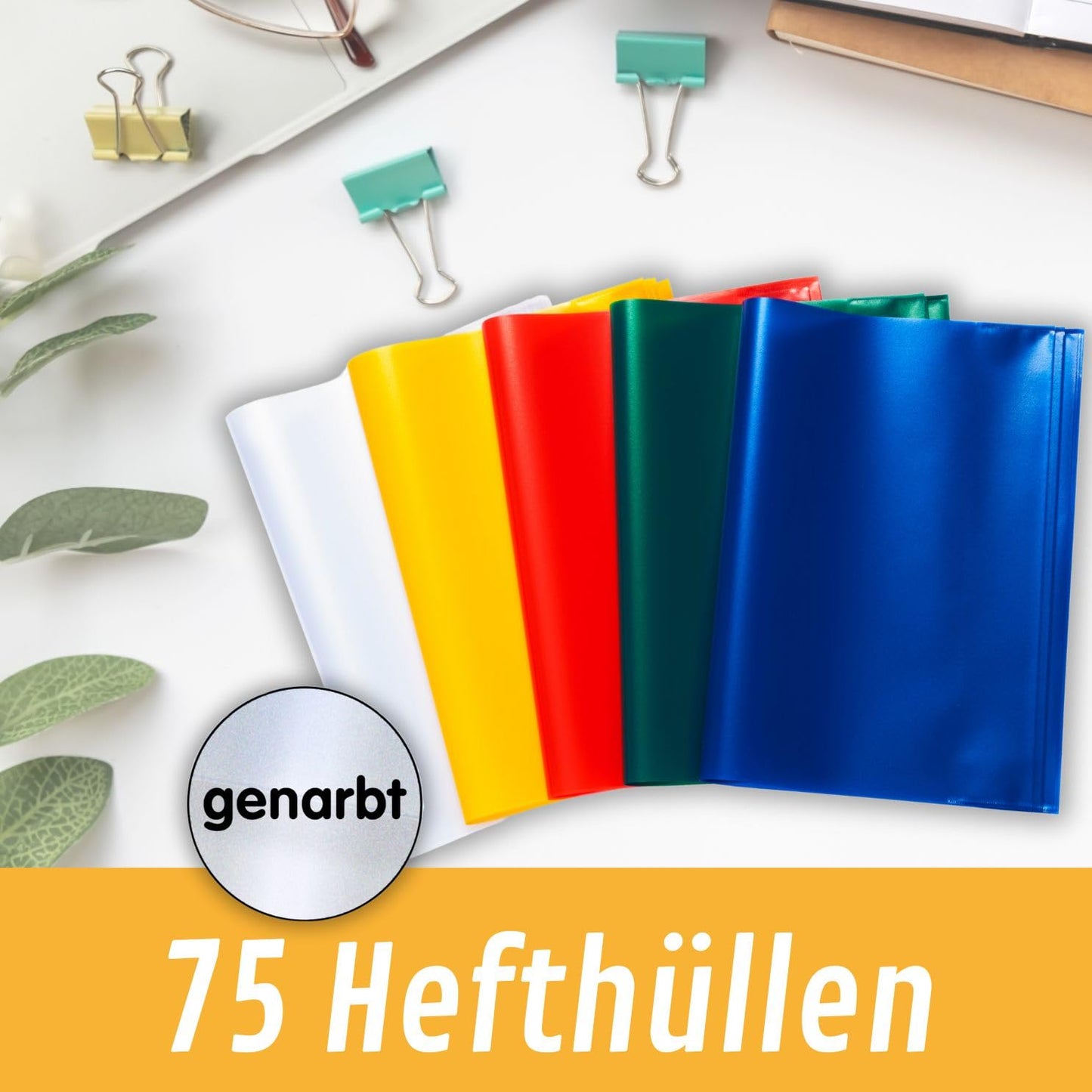 perfect line - 75 notebook covers A5, 5 colors - notebook cover transparent embossed - notebook protectors made of recyclable PP, document-proof (3 sets (3 x 25 pcs.)