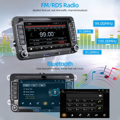Podofo car radio for VW Golf 5 6 Polo Seat Skoda Passat B6 radio with wireless Apple CarPlay Android Auto Android 7 inch car radio with screen Bluetooth/HiFi/WLAN/GPS/RDS radio + backup camera.